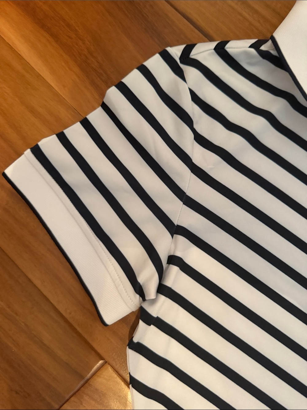 Daily Sports White and Dark Navy Striped Short Sleeve Polo - Picture 5 of 6